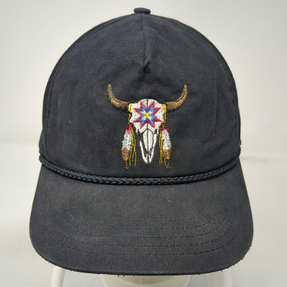 Lakota Designs 5 Panel Black One Size Hat Rope Native American Skull Made in USA