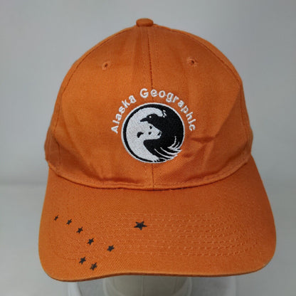 Alaska Geographic Strapback Hat Orange OS Adjustable Embroidered Port & Company