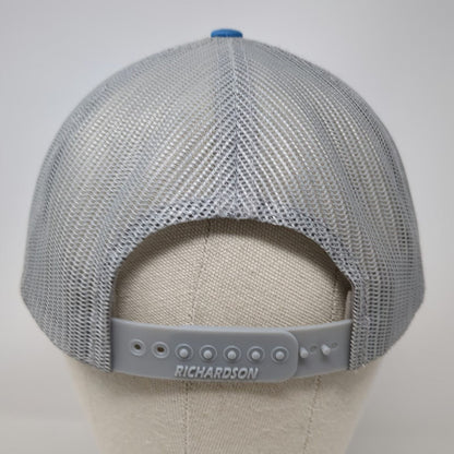 Richardson Trucker Hat Blue One Size Boise Cascade Leather Patch Mesh Gray Brown