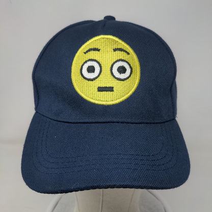 Emoji Flushed Face Snapback Hat Blue One Size Adjustable Embroidered Emoticon