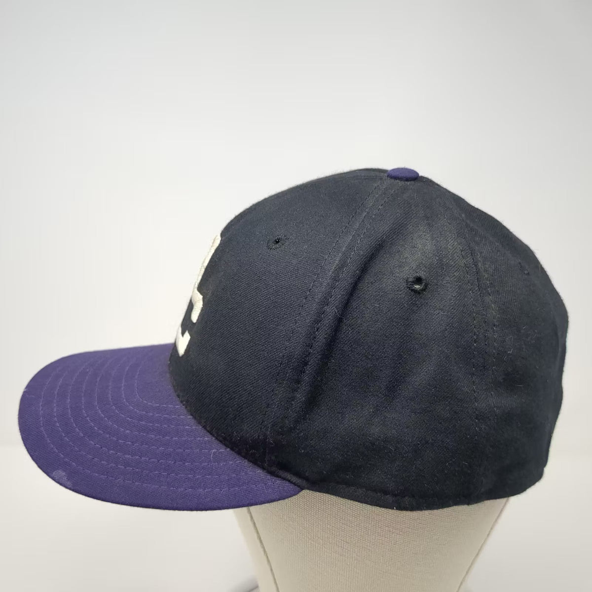 New Era BC Logo Pro Model Fitted Hat Black Purple Size 7 1/2 USA Made Vintage