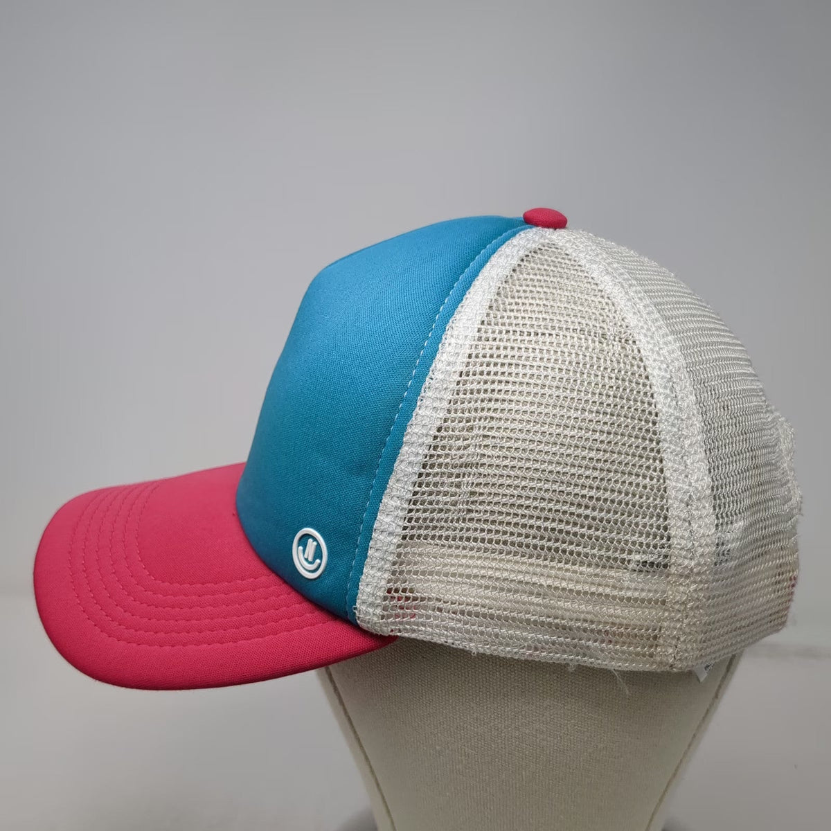 NEFF Trucker Hat Blue Pink One Size Mesh Snapback Polyester Hat Small Logo