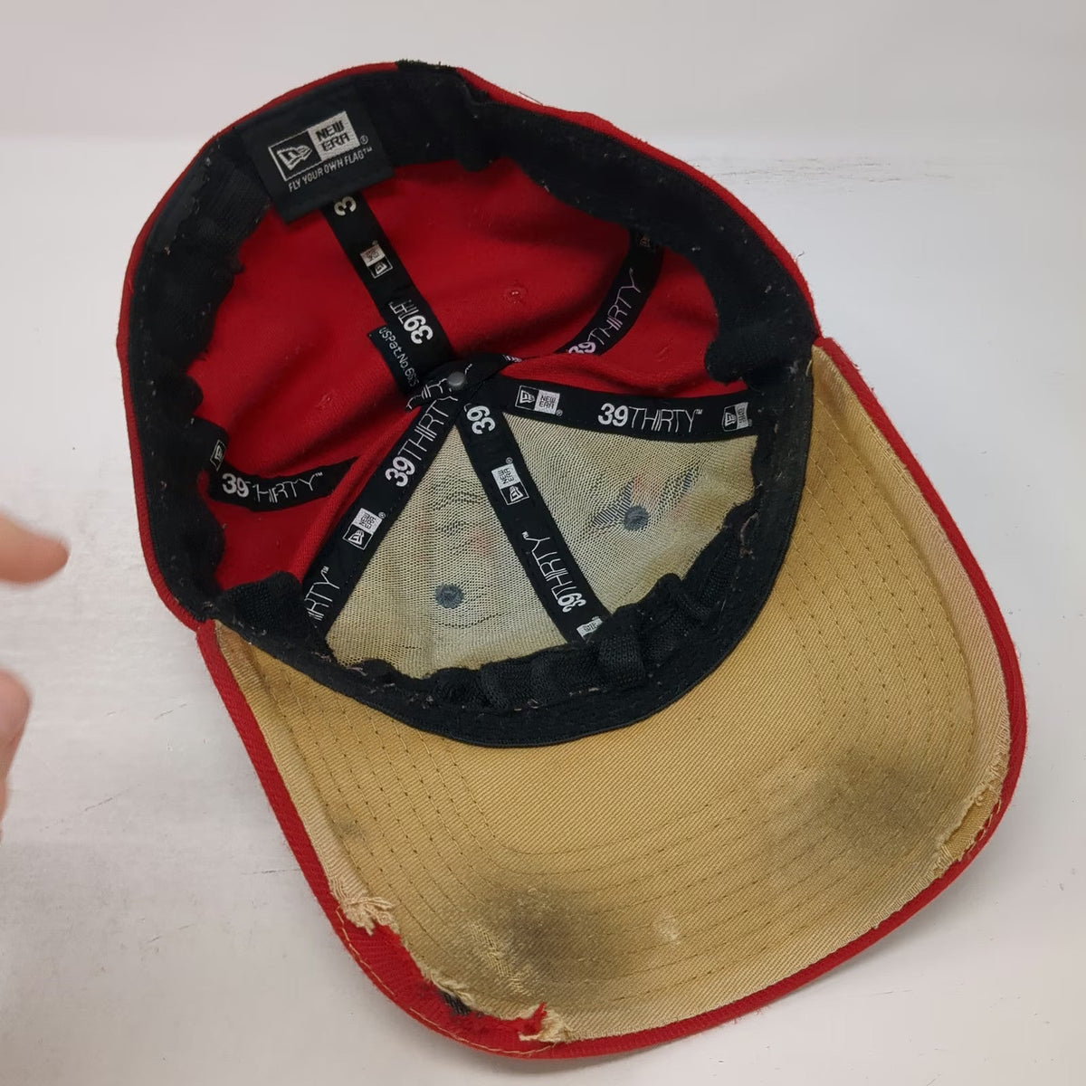 San Francisco 49ers NFL New Era Cap Red OSFM Stretch Fit SF Logo 39THIRTY Hat