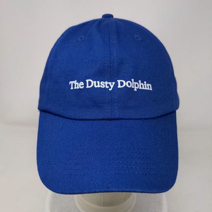 The Dusty Dolphin Slideback Hat Blue OSFA Adjustable 6 Panel Vent Holes