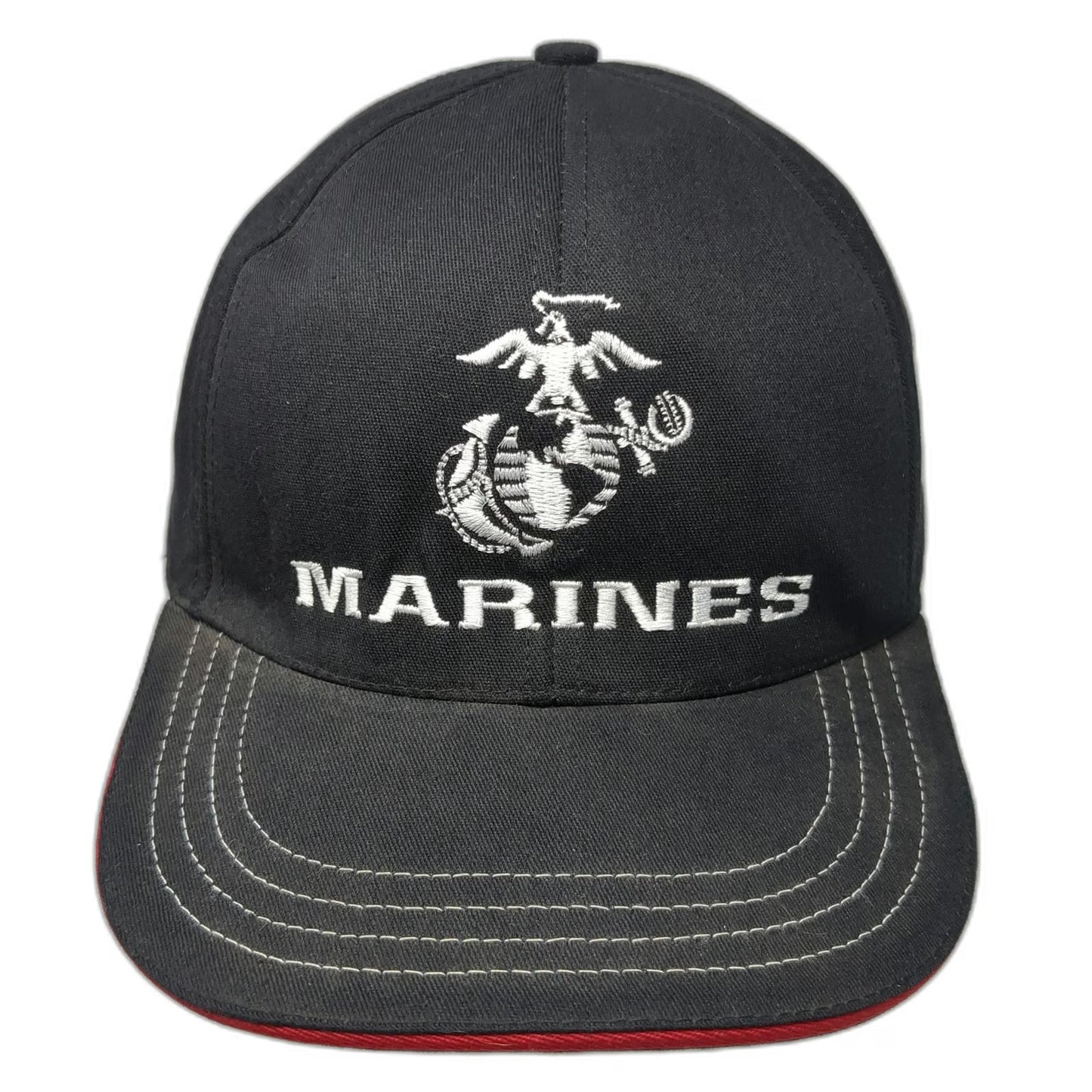 Unionwear Snapback Hat Black One Size Marines USMC Logo Contrast Stitching USA