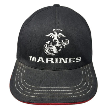 Unionwear Snapback Hat Black One Size Marines USMC Logo Contrast Stitching USA
