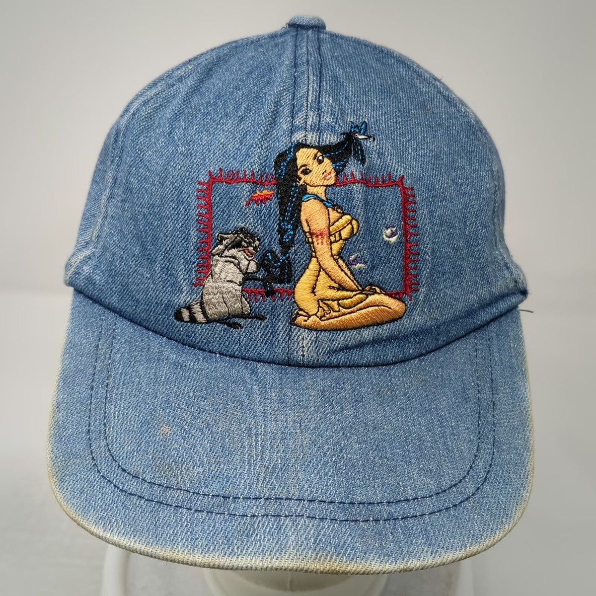 The Disney Store Baseball Cap Blue One Size Denim Pocahontas Meeko Character Hat