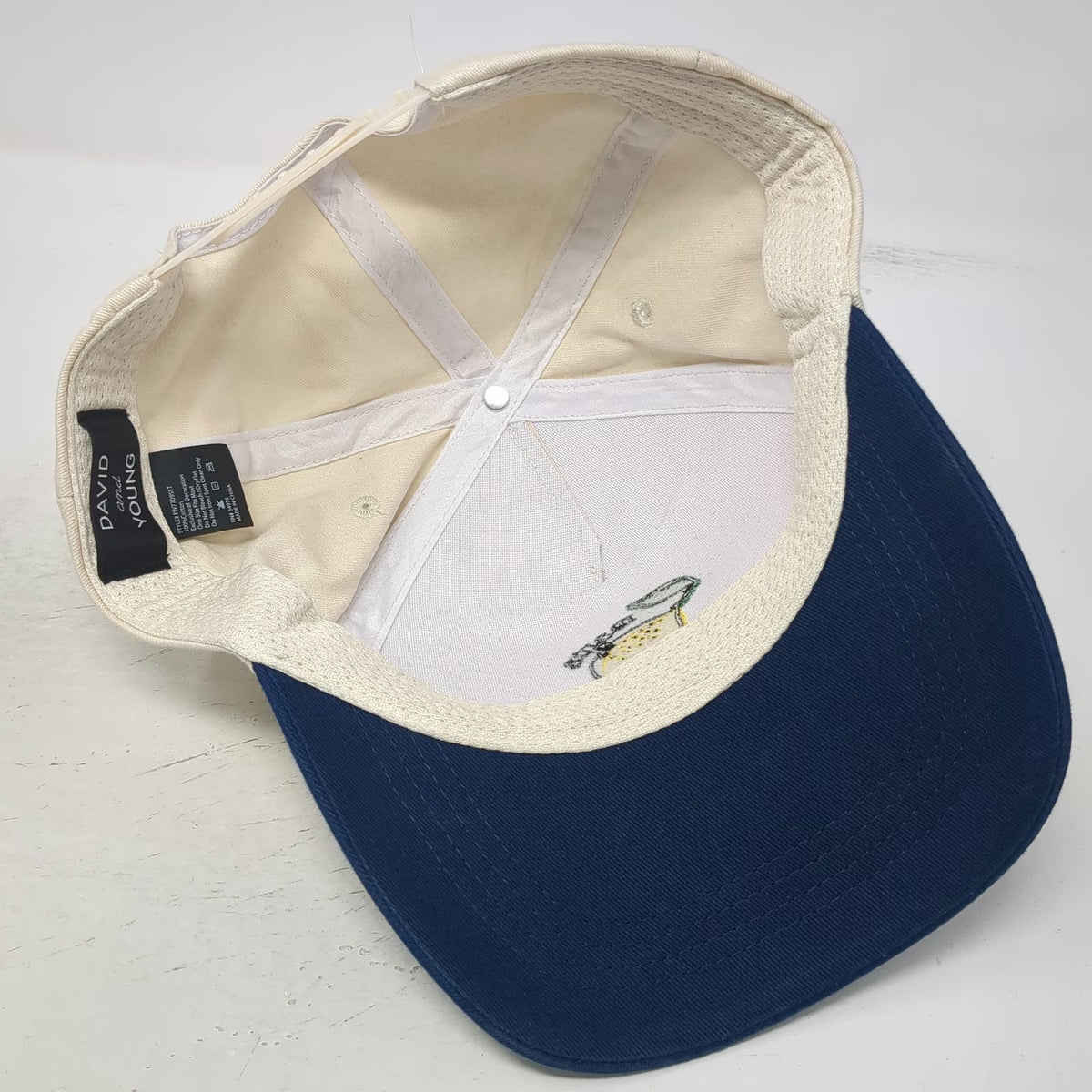 David and Young 5 Panel Hat Beige Blue One Size Mama Lemon Fruit Snapback