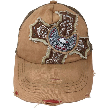 Explus Cross Strapback Trucker Hat Brown OS Adjustable Mesh Back Distressed