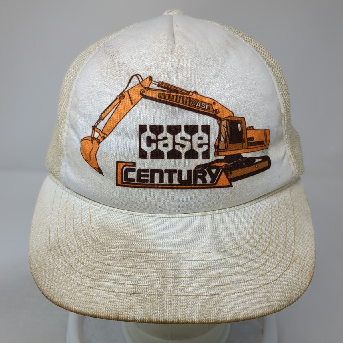Case Century Excavator Construction Trucker Hat White One Size Mesh Snapback