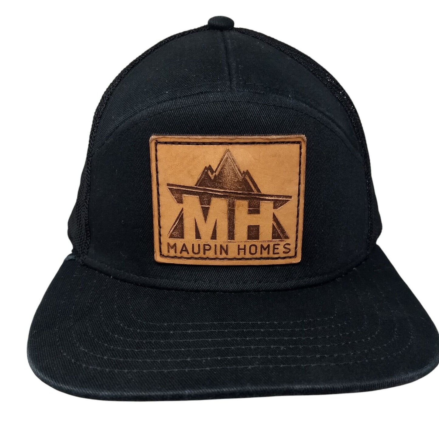 Maupin Homes Leather Patch Snapback Trucker Hat Black OSFM Mesh Back