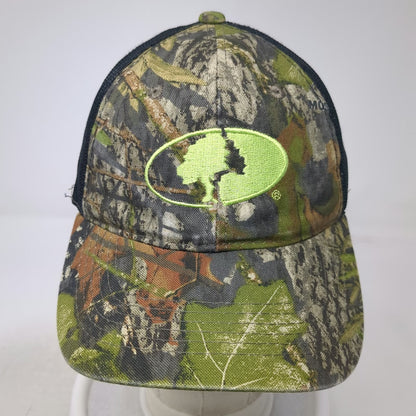 Mossy Oak Baseball Cap Green Black Camo One Size Mesh Back Strapback Hat Hunting
