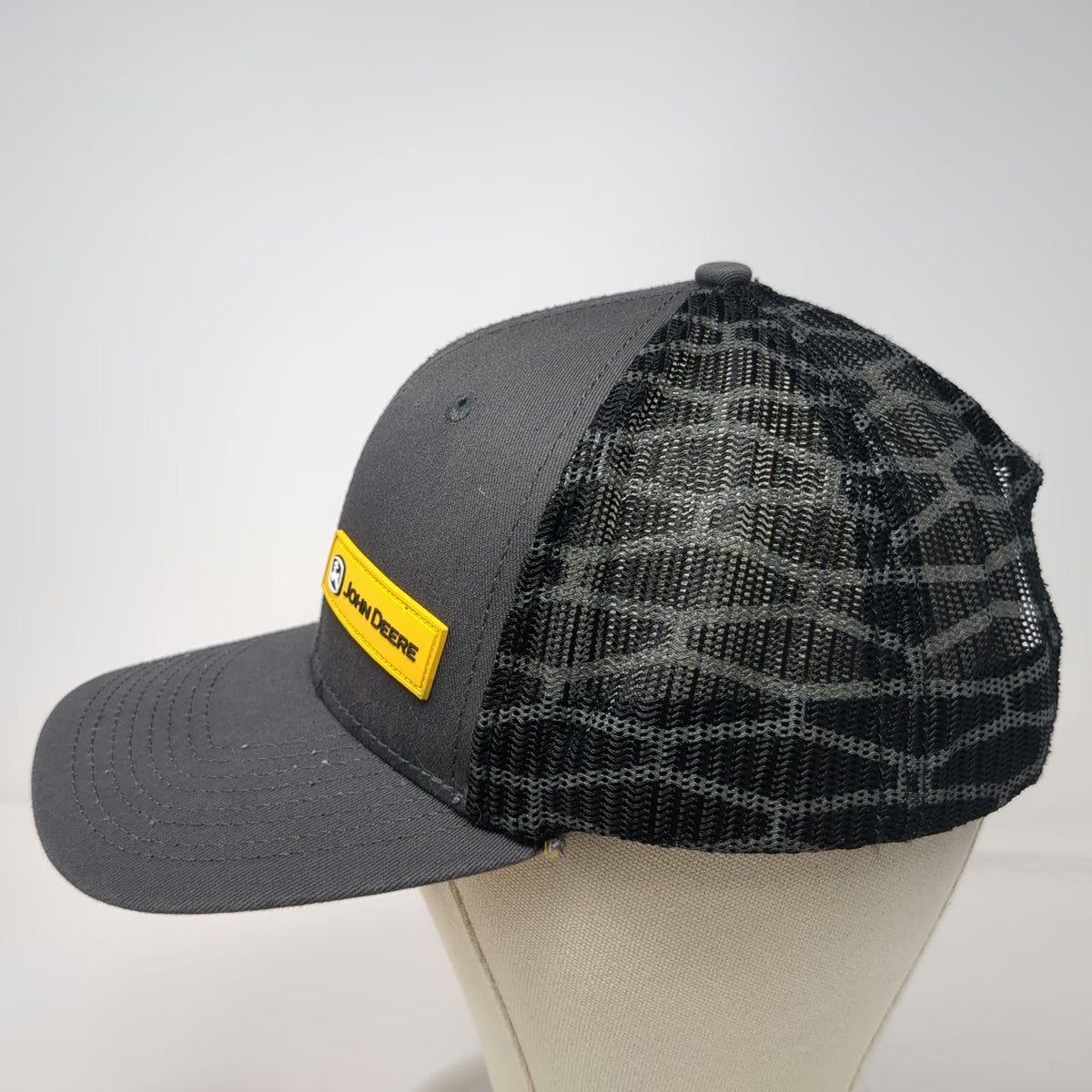 John Deere Trucker Hat Gray Yellow One Size Mesh Snapback Patch Logo Underbrim