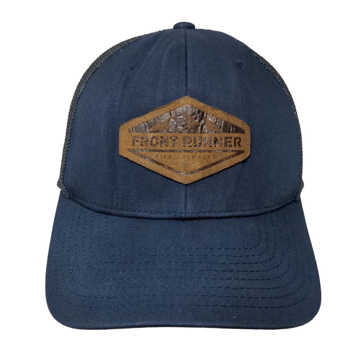 Front Runner Leather Patch Fitted Mesh Back Trucker Hat Blue One Size