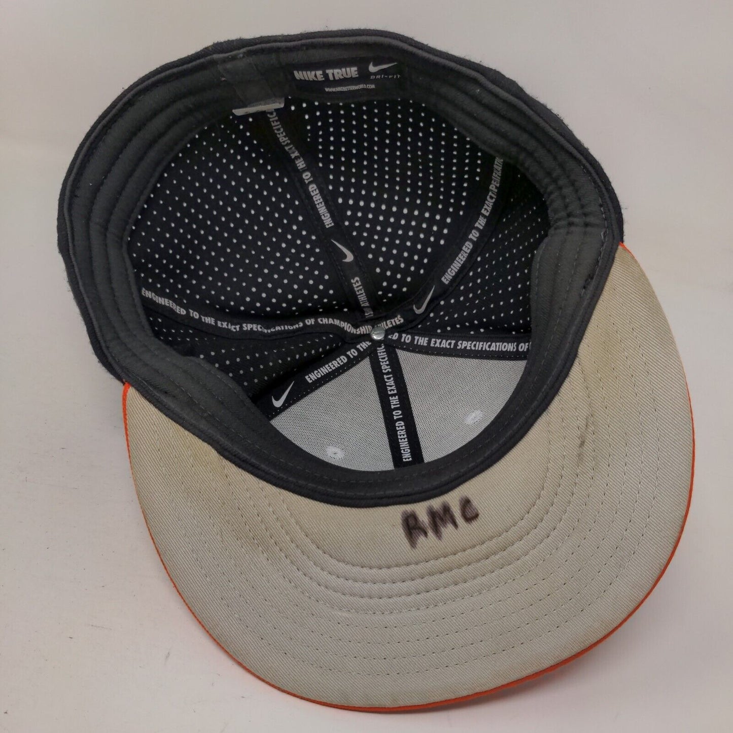 Nike True Dri Fit Fitted Mesh Back Hat Orange White Size L-XL Embroidered A Logo