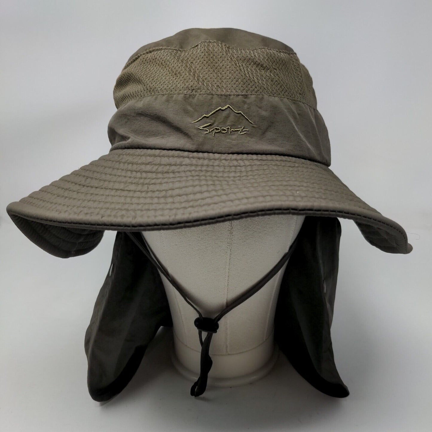 Sport Sun Hat Bucket Hat Green One Size Embroidered Ear Flaps Wide Brim Nylon