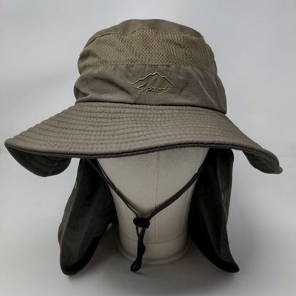 Sport Sun Hat Bucket Hat Green One Size Embroidered Ear Flaps Wide Brim Nylon