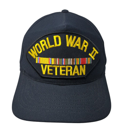 World War II Veteran Snapback Hat Blue One Size Adjustable 6 Panel Eagle Crest