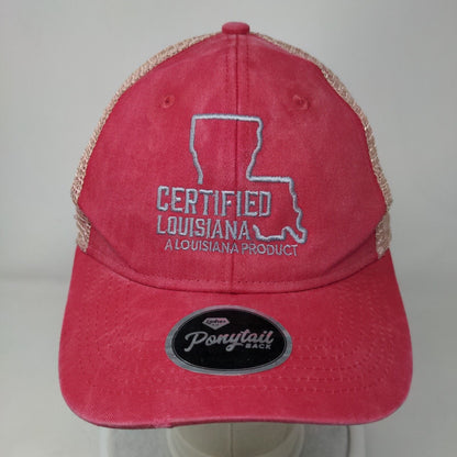 Certified Louisiana Ponytail Back Trucker Hat Pink OS Mesh Back Outdoor Cap
