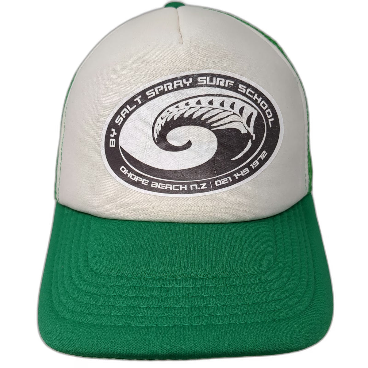 Green Trucker Hat One Size Salt Spray Surf School Ohope Beach NZ Mesh Snapback