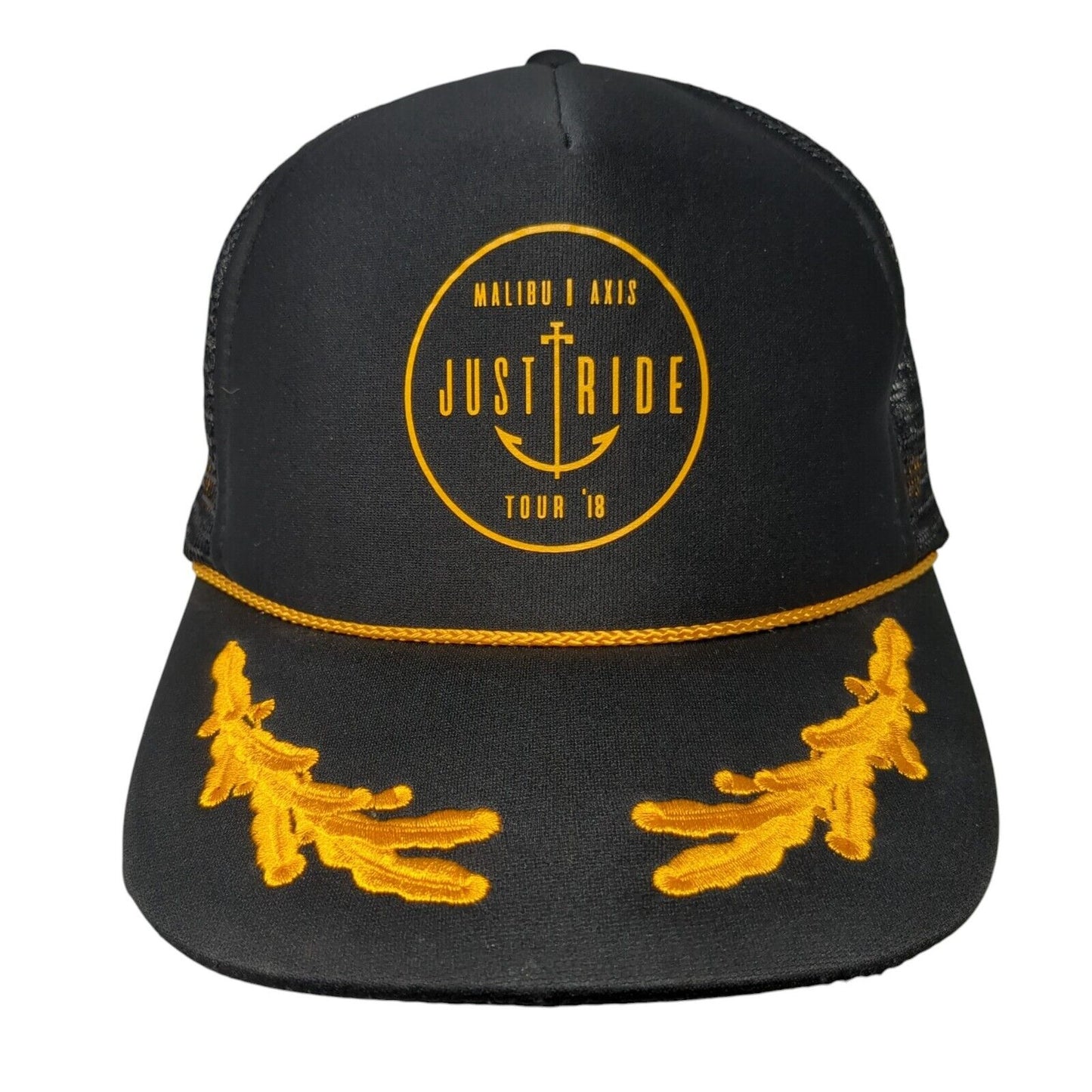 Malibu Axis Just Ride Tour '18 Rope Trucker Hat Black One Size Mesh Back