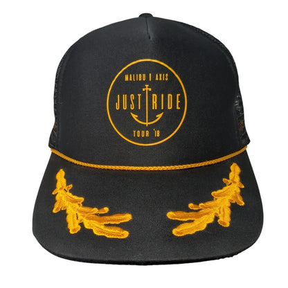 Malibu Axis Just Ride Tour '18 Rope Trucker Hat Black One Size Mesh Back