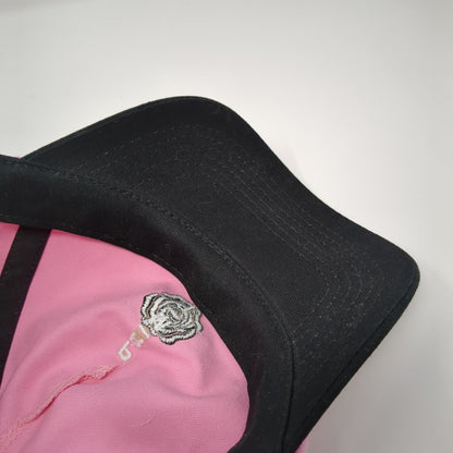 Primitive Slideback Hat Pink One Size Adjustable Embroidered Floral Cotton