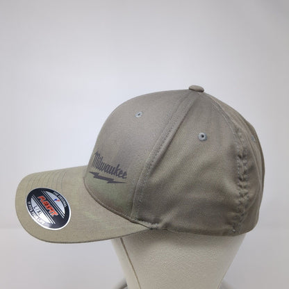 Milwaukee Fitted Hat Brown L/XL Flexfit Lightweight Vented Holes 6 Panel Yupoong