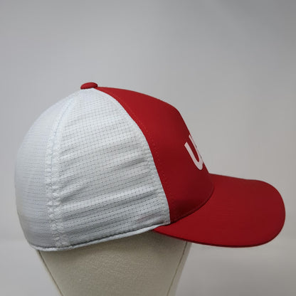 adidas 5 Panel Hat Red White M USA Mesh Flexfit Polyester Graphic Golf Sport