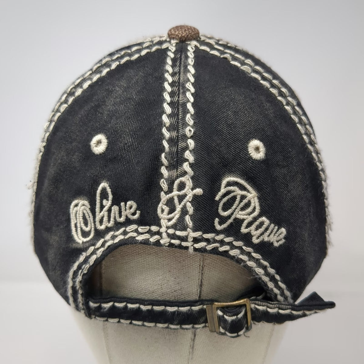 Olive & Pique Baseball Cap Hat Brown Black White OSFM Fleur De Lis Rhinestones