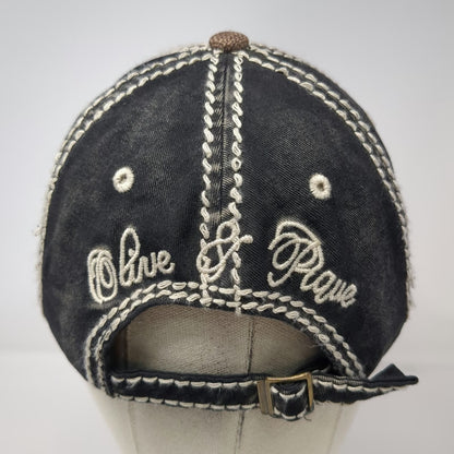 Olive & Pique Baseball Cap Hat Brown Black White OSFM Fleur De Lis Rhinestones
