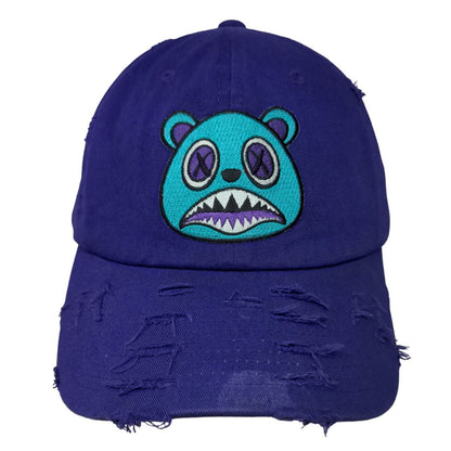 Baws Angry Crazy Blue Bear Slideback Hat Purple OSFA Embroidered Distressed