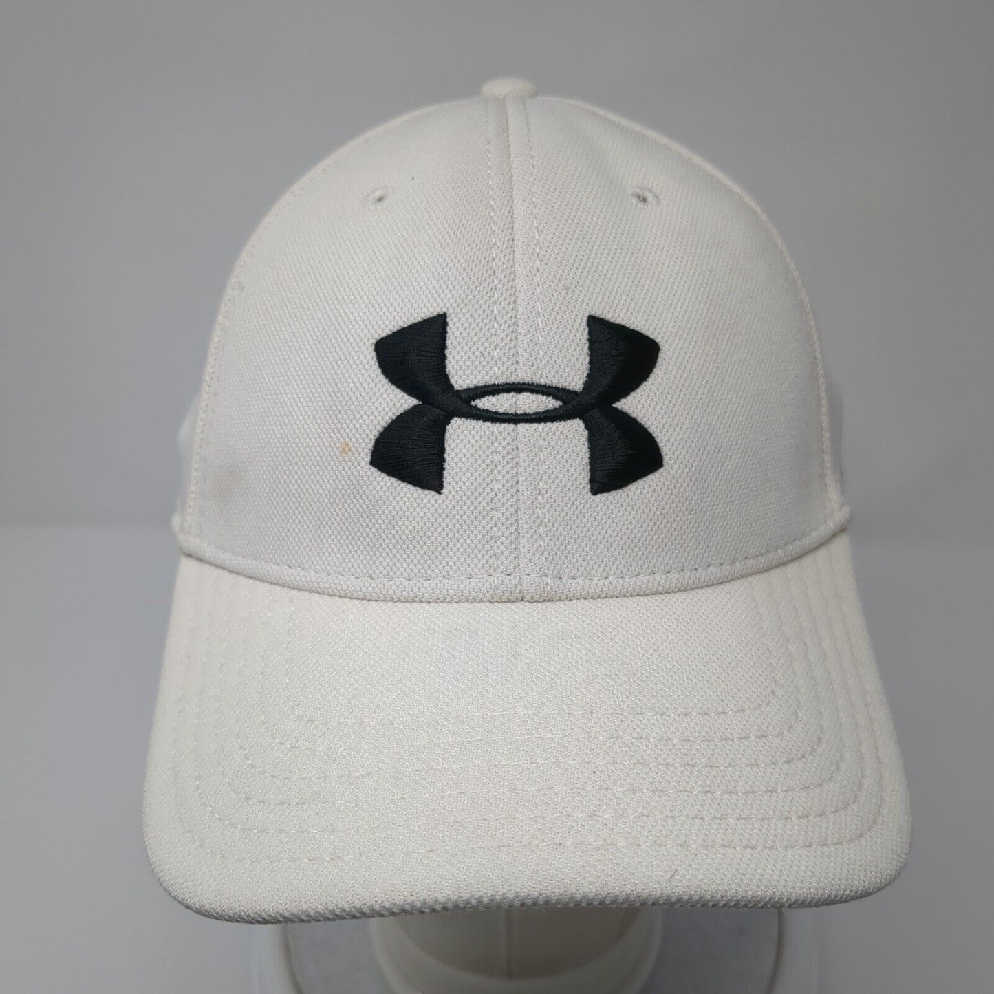 Under Armour Fitted Hat White Cream M/L Embroidered Vented Holes Polyester
