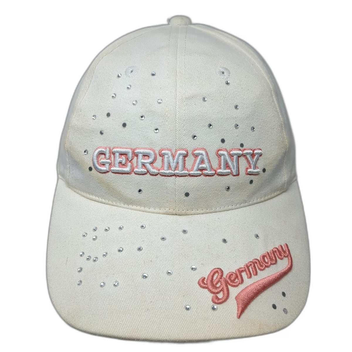 Germany Hat White Baseball Cap One Size Rhinestones Gems Strapback Cotton
