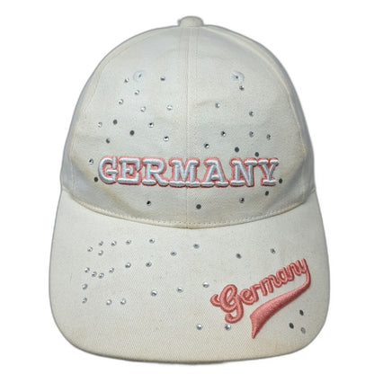 Germany Hat White Baseball Cap One Size Rhinestones Gems Strapback Cotton