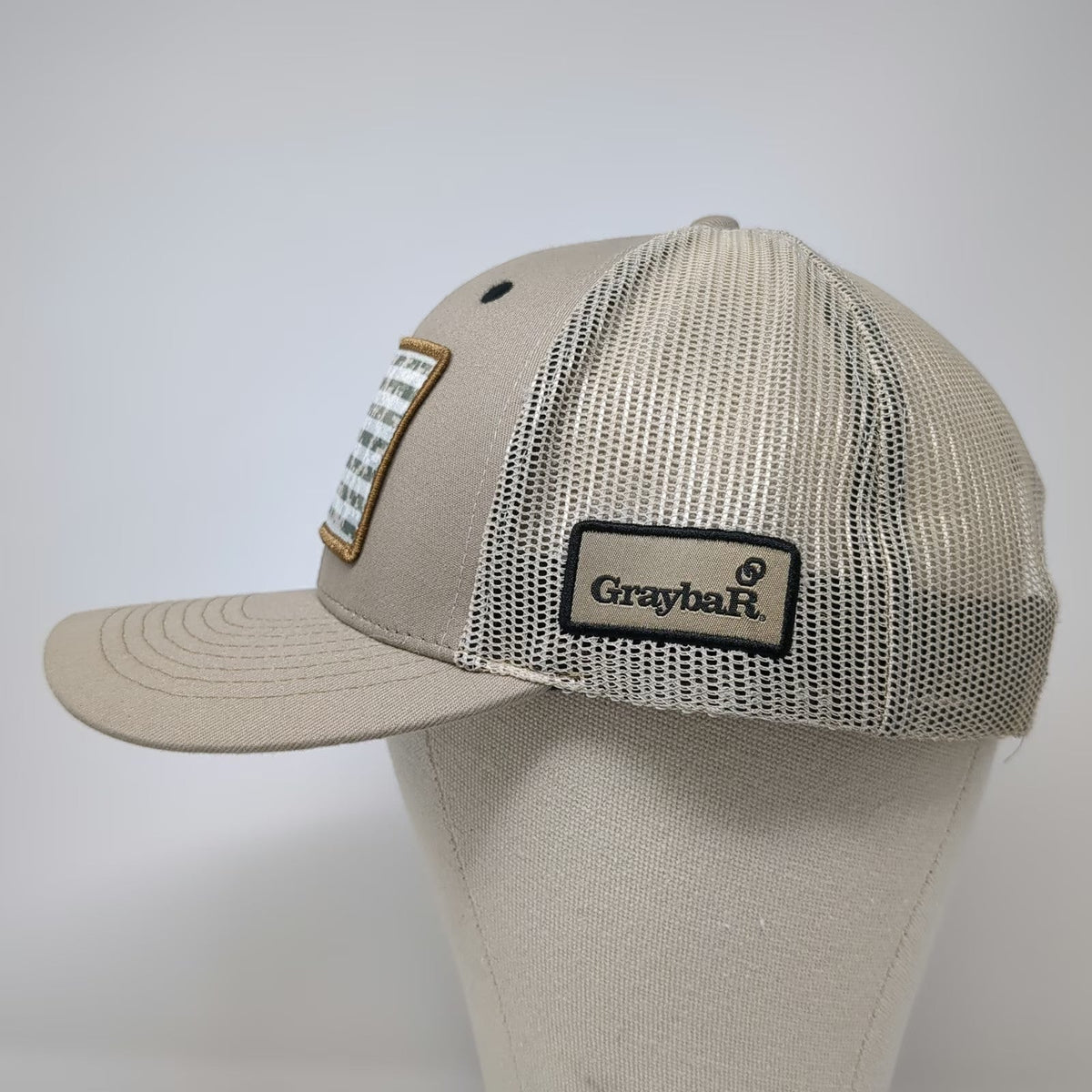 K-Products Trucker Hat Beige One Size Mesh Back Snapback Camo Flag Graybar