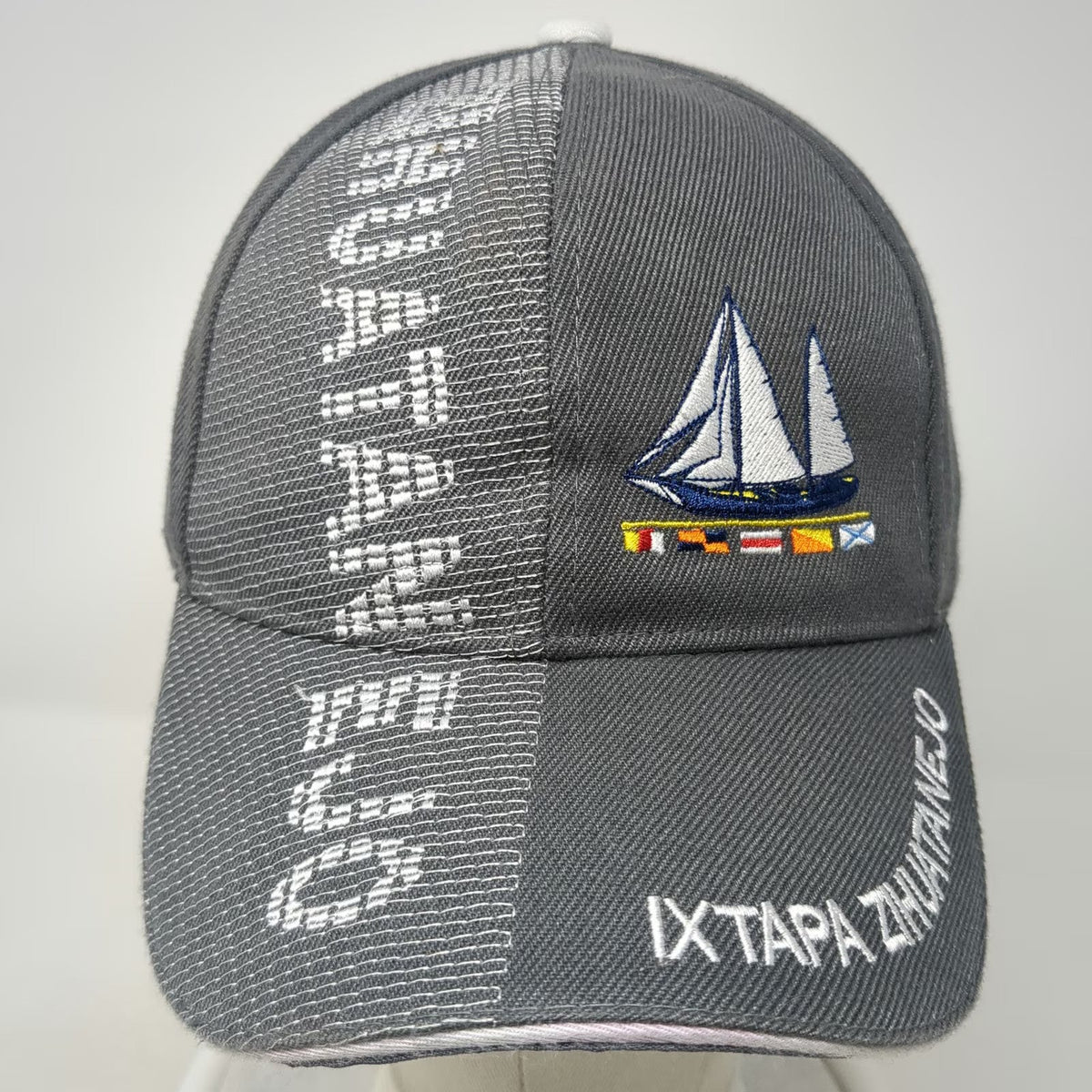 Baseball Cap Gray One Size Sailboat Ixtapa Zihuatanejo Mexico Nautical Flags Hat