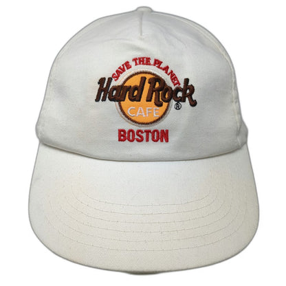 Hard Rock Cafe 5 Panel White OSFM Hat Boston Save the Planet Slideback Cotton