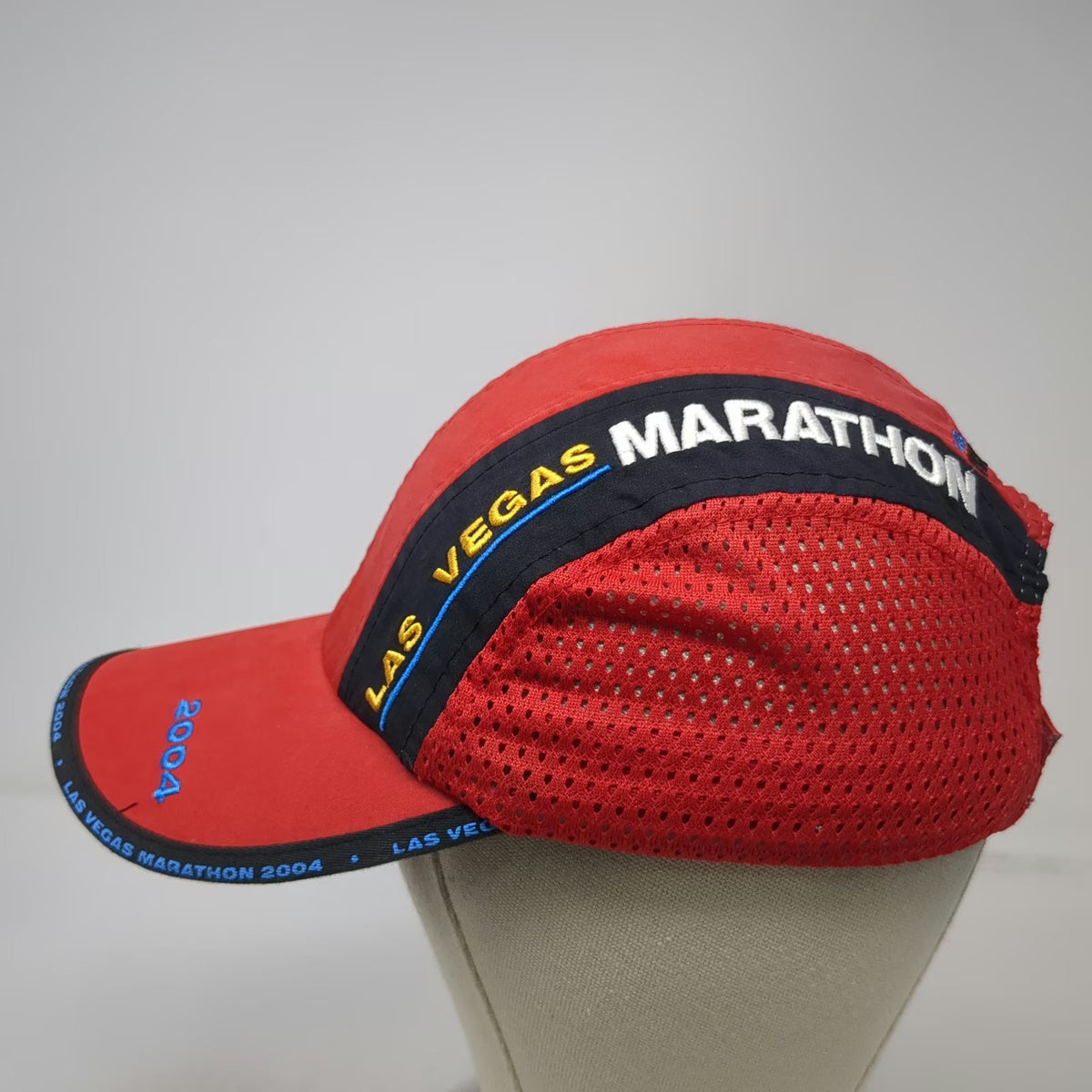 Red Baseball Cap One Size Las Vegas Marathon 2004 Mesh Strapback Blue Black Hat