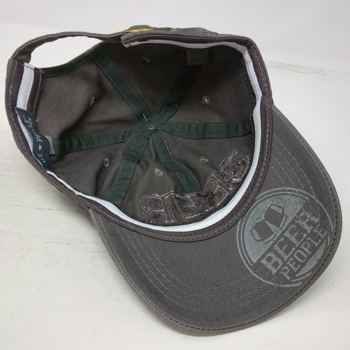 We People Baseball Cap Gray One Size Beer Patch Frayed Slideback Hat Underbrim