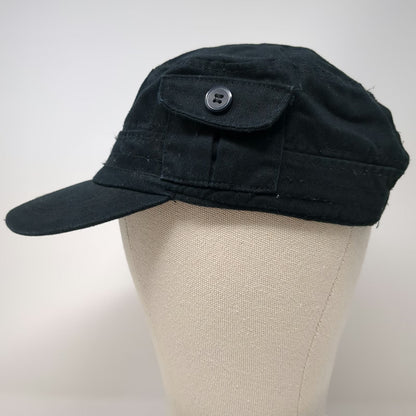 Baseball Cap Black One Size Side Pocket Slideback Adjustable Cotton Army Hat