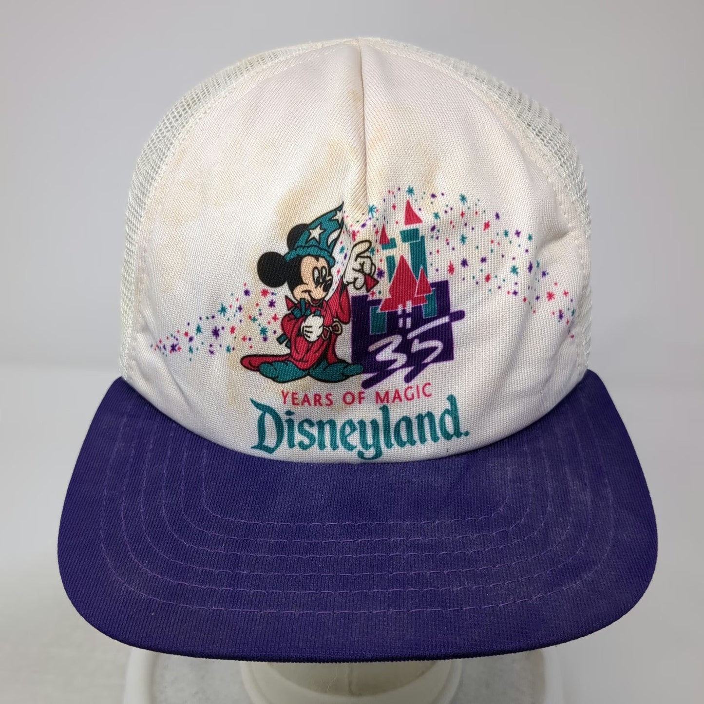 New Era Trucker Hat White Vintage Disneyland 35 Years Sorcerer Mickey Snapback