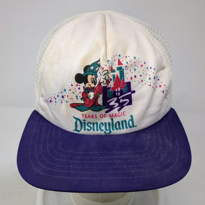 New Era Trucker Hat White Vintage Disneyland 35 Years Sorcerer Mickey Snapback