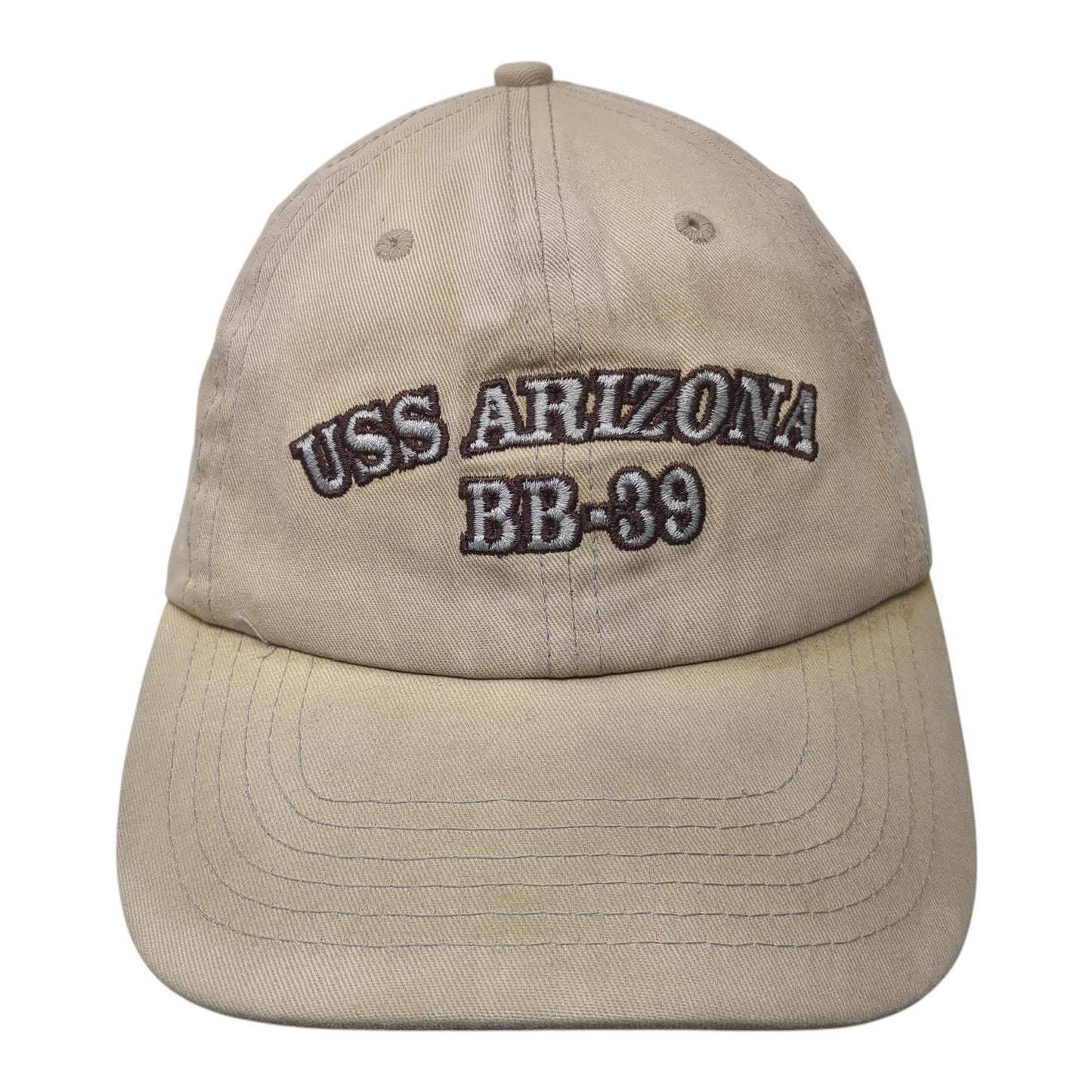 USS Arizona BB-39 Strapback Baseball Cap Brown One Size Adjustable Embroidered