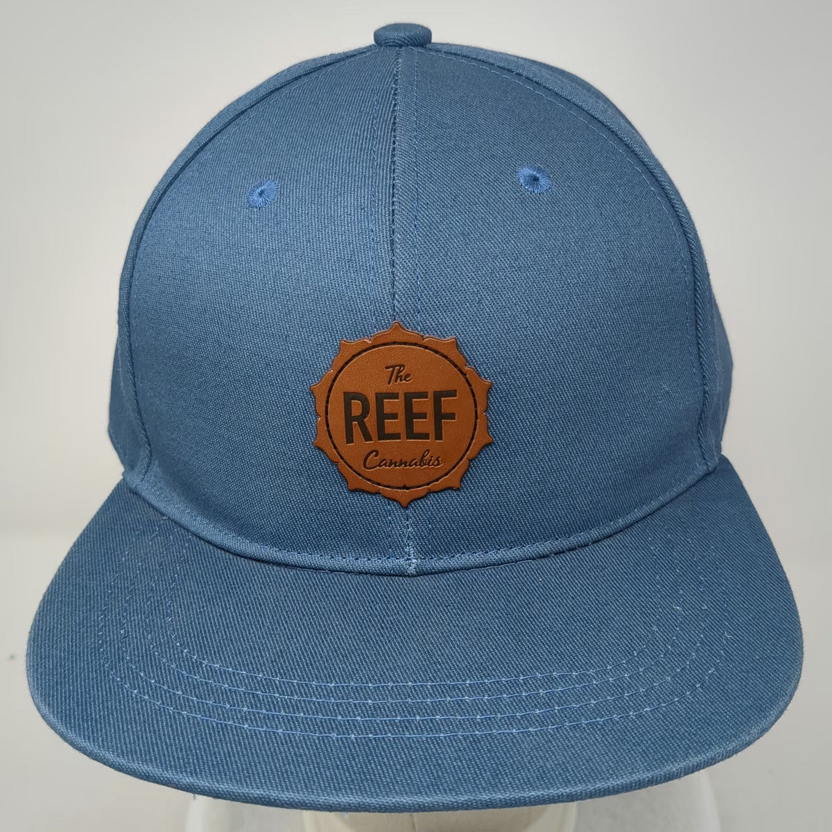 Discrete Baseball Cap Blue One Size Leather Patch Cannabis Strapback Hat