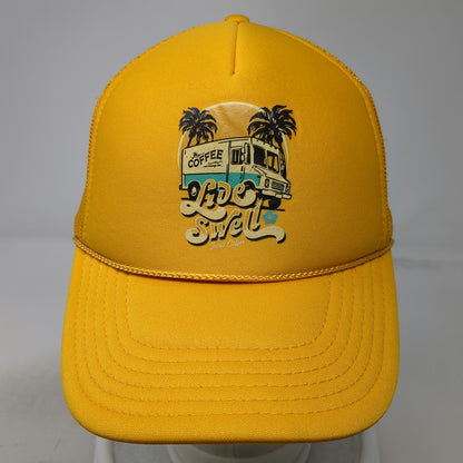 Otto Trucker Hat Yellow OSFM Mesh Back Snapback Live Swell Coffee Truck Graphic