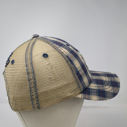 American Eagle Trucker Hat Blue Beige One Size Plaid Distressed Snapback 1977