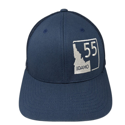 Idaho 55 Fitted Mesh Back Trucker Hat Blue One Size Flexfit Yupoong