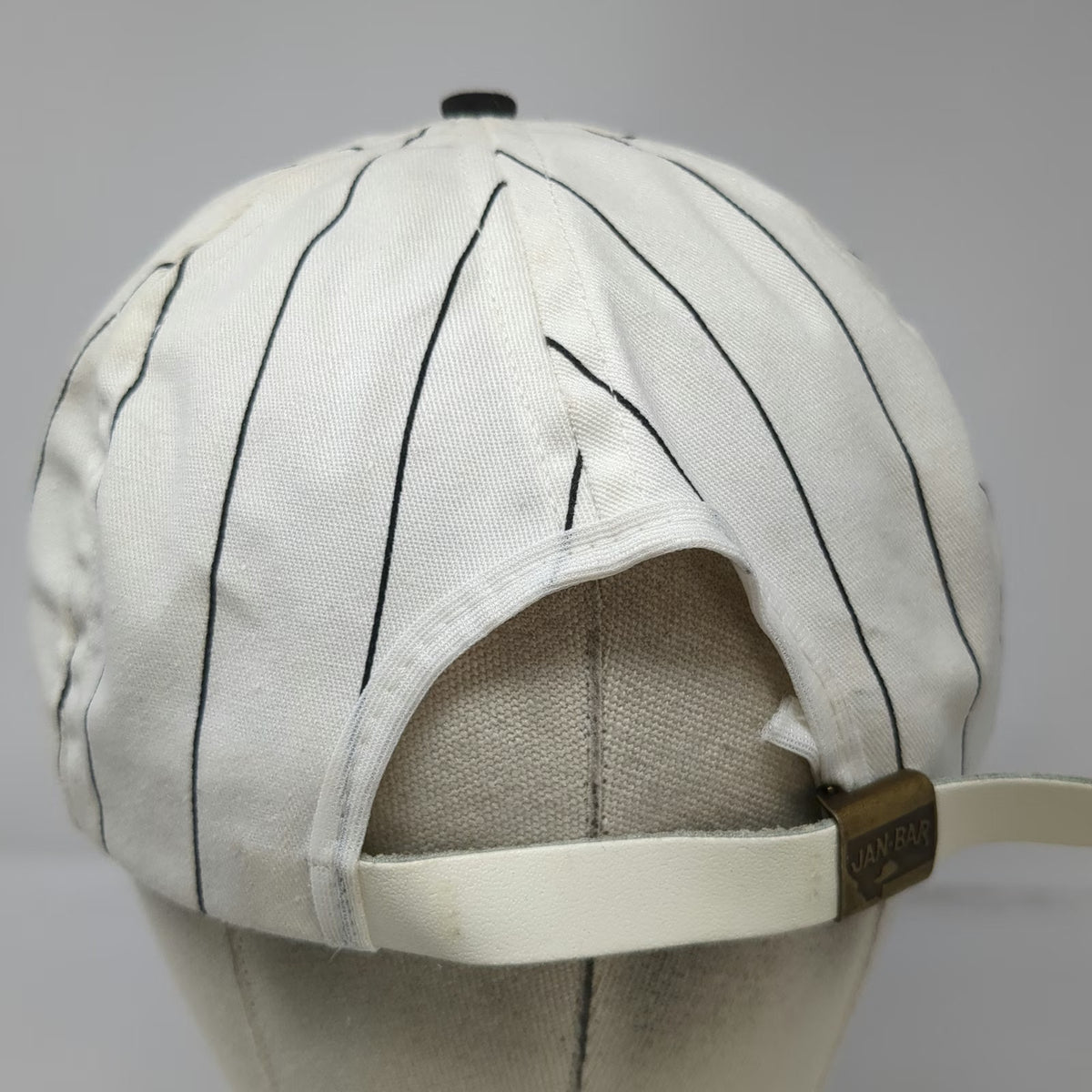 Jan-Bar 5 Panel Hat White Black Pinstripe Rope Slideback Eagle Logo USA Vintage
