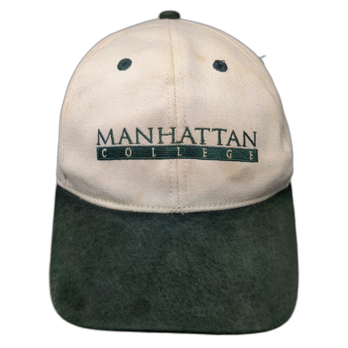 KC Baseball Cap Beige Green One Size Manhattan College Suede Bill Slideback Hat